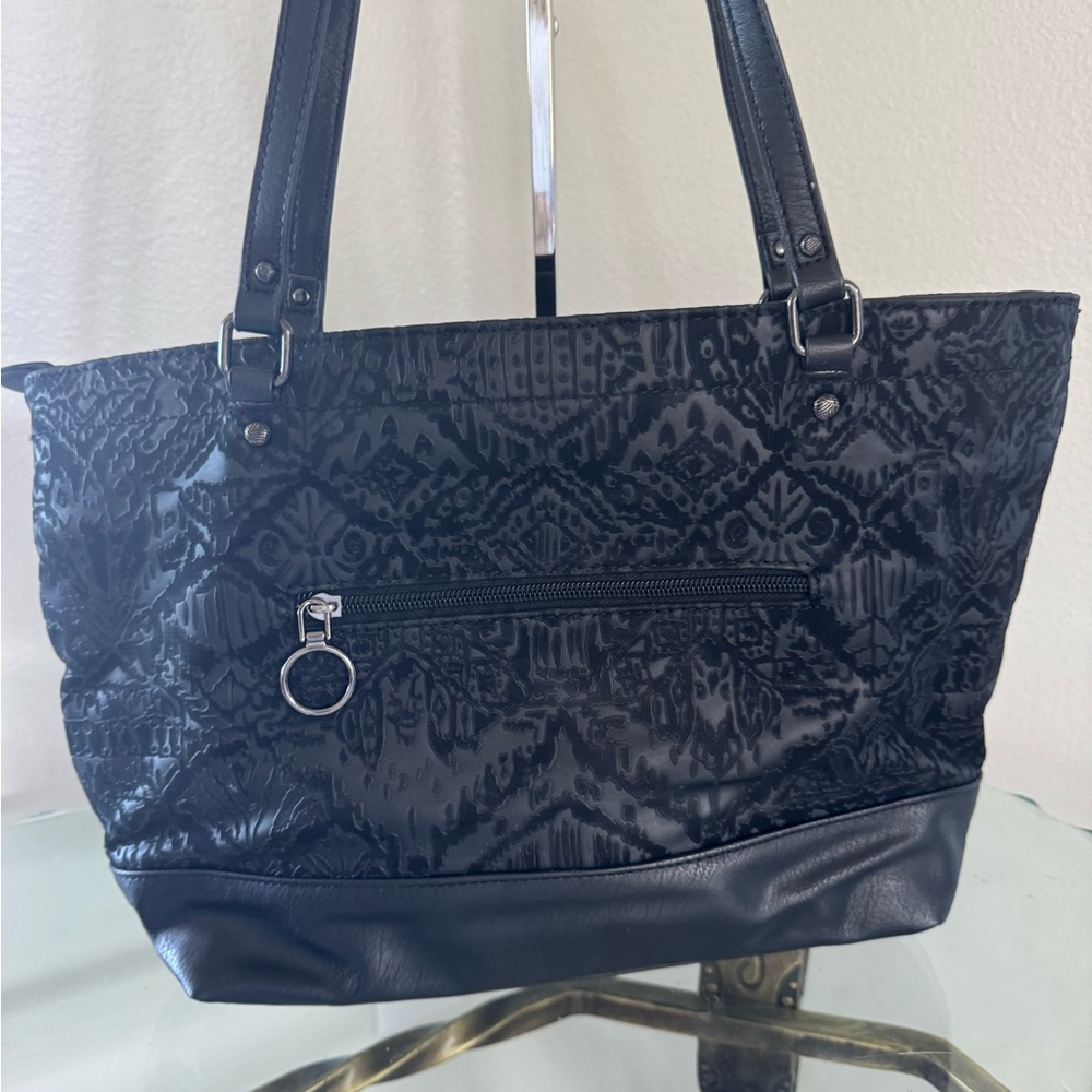 SAKROOTS Arcadia Recycled Black Embossed Floral Vegan Leather Metro Tote NWOT